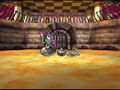 Metal slime, along with Metal slime knight and Liquid metal slime fighting each other in the Monster Arena from V. (Cell phone)