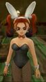 Jessica wearing the bunny suit, bunny ears, and fishnet stockings